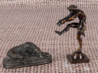 Bronze figure of Pan, 7'' h., together with a bron