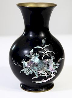 Japanese Inlaid Mother of Pearl Bronze Vase