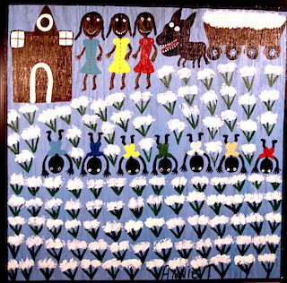 Outsider Art, Annie Tolliver, My Seven Brother Picking Cotton Me and My Two Sister Leave Cotton Feild Horse and Wagon Cotton Barns (sic)