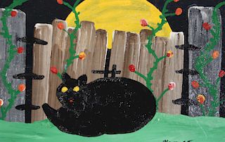 Outsider Art, Henry "Squirrel" Stone, Untitled (Cat and Garden Gate)