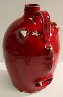 Outsider Art, J Owens, Red Glaze Face Jug