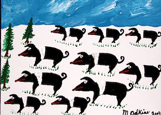 Outsider Art, Minnie Adkins,Hampshire Pigs in Snow