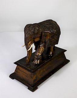 Rosewood Carved Elephant Inlaid with Fruitwood