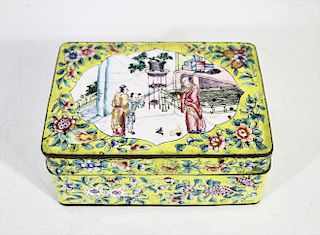Antique Chinese Yellow Ground Enamel Box