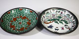 2 Japanese Pewter Porcelain Dishes