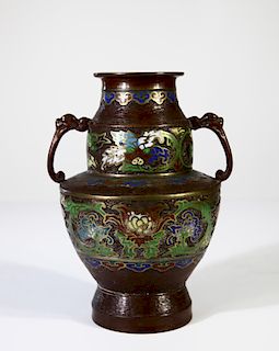Chinese Cloisonne Urn w Handles