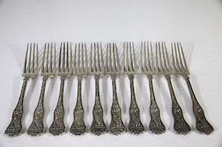 A Set of 10 Tiffany Silver Olympia Pattern Forks
