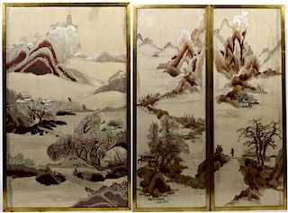 Antique Chinese Silk Embroidered Triptych