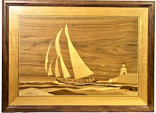 Jeff Nelson, Inlay Marquetry, Schooner at Sea