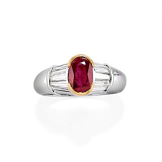 A 18K two color gold, ruby and diamond ring 