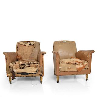 Set of Two Octavio Vidales Distressed Leather Chairs for Muebles Johrvy
