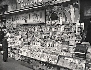 Berenice Abbott (American, 1898-1991)      Newsstand, 32nd Street and Third Avenue, Manhattan