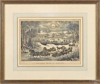 Currier & Ives color lithograph, Central Park in