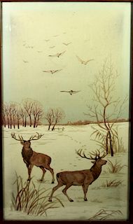 Large Danish School Silk Embroidery, Deer