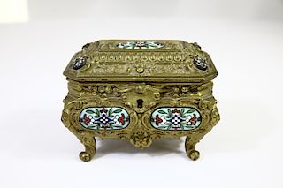 Antique French Champleve Enameled Box Bronze