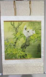 Signed Chinese Scroll w Cockatoos