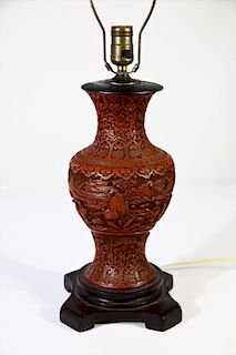 20th Century Chinese Cinnabar Lamp, Baluster