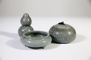 (3) Chinese Crackleware Diminutive Porcelain