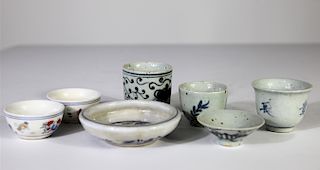 (7) Chinese Blue & White Porcelain Cups/Dish
