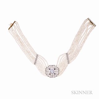 Carved Moonstone and Diamond Collier de Chien