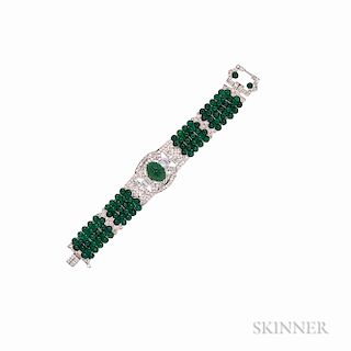 Platinum, Diamond, and Green Chalcedony Bracelet