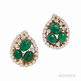 18kt Gold, Emerald, and Diamond Earclips