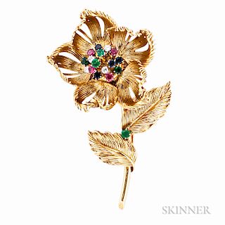 18kt Gold Gem-set "Open-and-Shut" Flower Brooch, Cartier