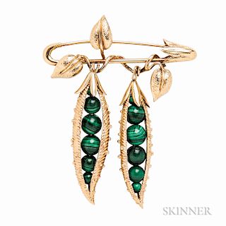 18kt Gold and Malachite "Peapod" Brooch, Schlumberger, Tiffany & Co.