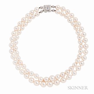 Platinum, Diamond and Cultured Pearl Necklace, Cartier