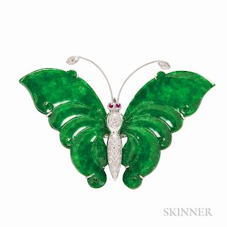 18kt White Gold and Jadeite Jade Butterfly Pendant/Brooch