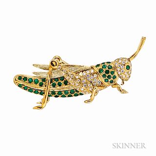 18kt Gold, Emerald, and Diamond Brooch