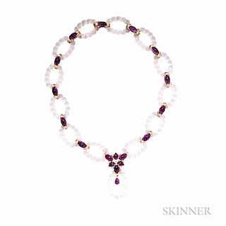 18kt Gold, Rock Crystal, Amethyst, and Diamond Necklace, Fred