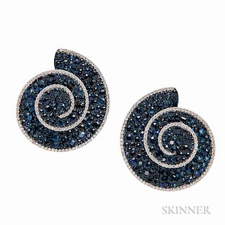18kt White Gold, Sapphire, and Diamond Earrings, Umrao