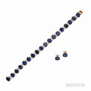 18kt Gold, Sapphire, and Diamond Bracelet and Earrings