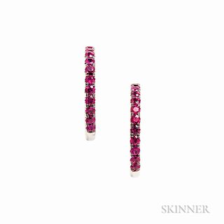 18kt White Gold and Ruby Hoop Earrings