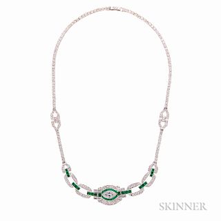 Platinum, Emerald, and Diamond Necklace