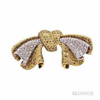18kt Gold, Colored Diamond, and Diamond Bow Brooch, Alopa
