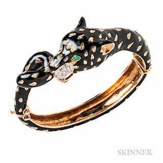 18kt Gold and Enamel Leopard Bracelet
