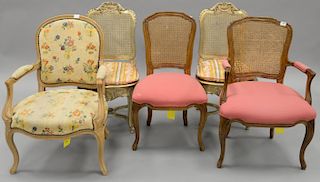 Five piece lot to include two armchairs and two side chairs.