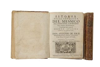 Solis, Antonio de. Istoria della Conquista del Messico... Firenze, 1699. 1ra edición italiana. En dos tomos. Piezas: 2.