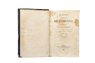 Balcarcel, Blas. Memoria Que el Secretario de Estado y del Despacho de Fomento... México, 1868. 2 laminas y 15 planos y mapas plegados.
