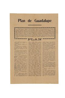 Carranza, Venustiano. Plan de Guadalupe. Tlanepantla, 30 de marzo de 1913. Una hoja volante.