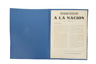 Obregón, Álvaro. Manifiesto a la Nación en Contra de Francisco Villa, Felipe Ángeles y José Ma. Maytorena.México, noviembre 19 de 1914.