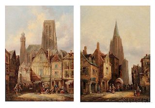 Heinrich Hermann Schafer (German, 1815-1884)      Two Village Square Scenes