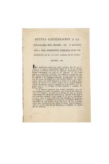 Lato - Monte, Ludovico de. Atenta Contestación a la Proclama del Excmo. Sr. O - Donoju. Puebla: Imprenta Liberal de Troncoso Hnos.,1821