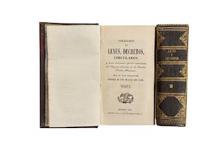 Colección de Leyes, Decretos, Circulares y Demás Documentos Oficiales Importantes del Supremo Gobierno... México, 1849. Pzs: 2.
