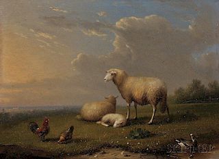 Franz van Severdonck (Belgian, 1809-1889)      Sheep with Chickens and Duck