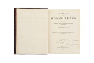 Riva Palacios, Vicente. Memoria Presentada al Congreso de la Unión por el Secretario de Estado. Mexico, 1877.