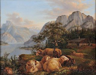 Karl Friedrich Thiele (German, 1780-1836)      Goats, Sheep, and Rams in Mountainous Landscape