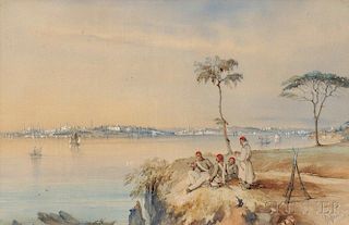 Amadeo Count Preziosi (Maltese, 1816-1882)      View towards Constantinople with Soldiers Resting